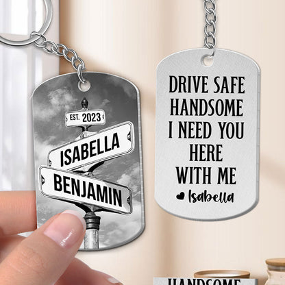 Personalized Metal Keychain Vintage Crossroads Street Sign