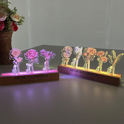 Personalized Birth Flower 3D Crystal Acrylic LED Light  With Children's Names