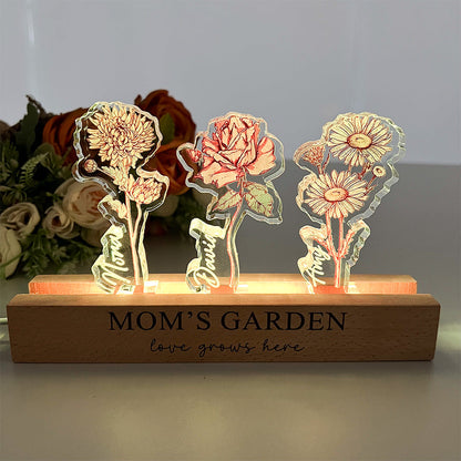 Personalized Birth Flower 3D Crystal Acrylic LED Light  With Children's Names