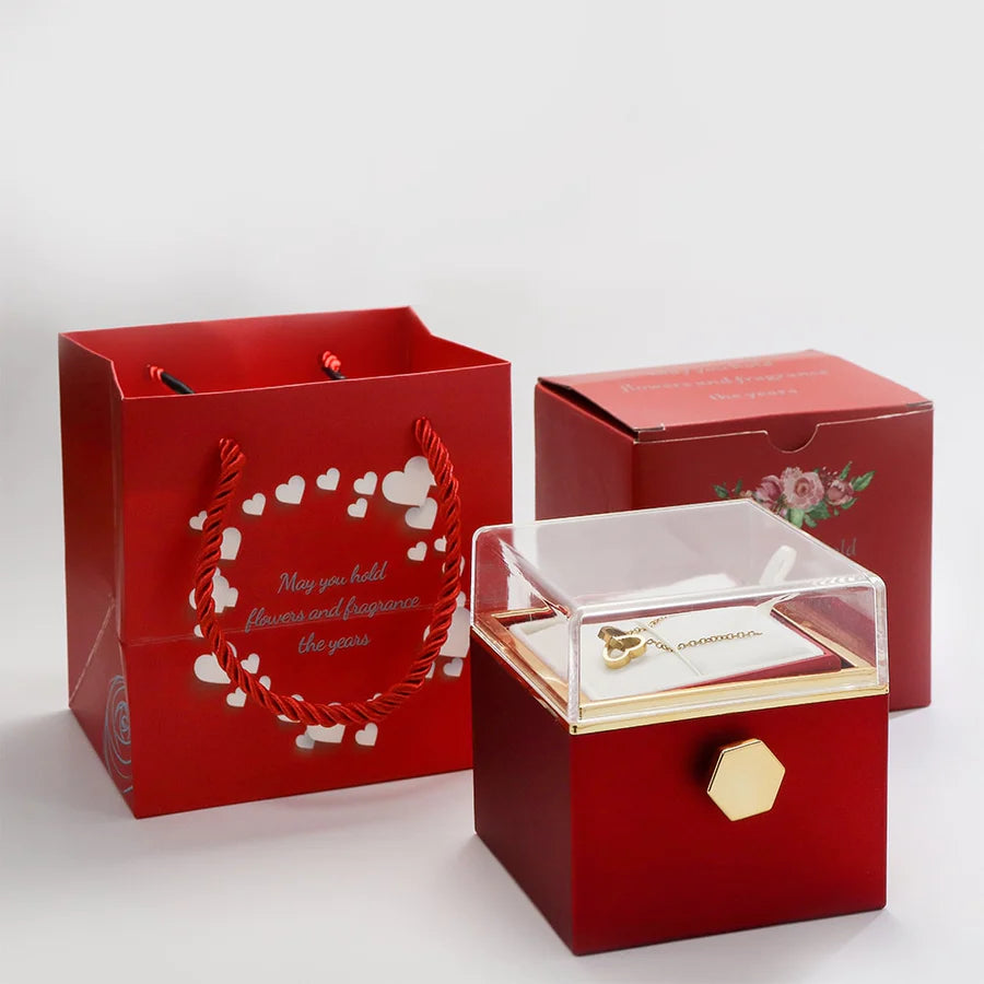 Eternal Rose Box - w/ Engraved Heart Necklace