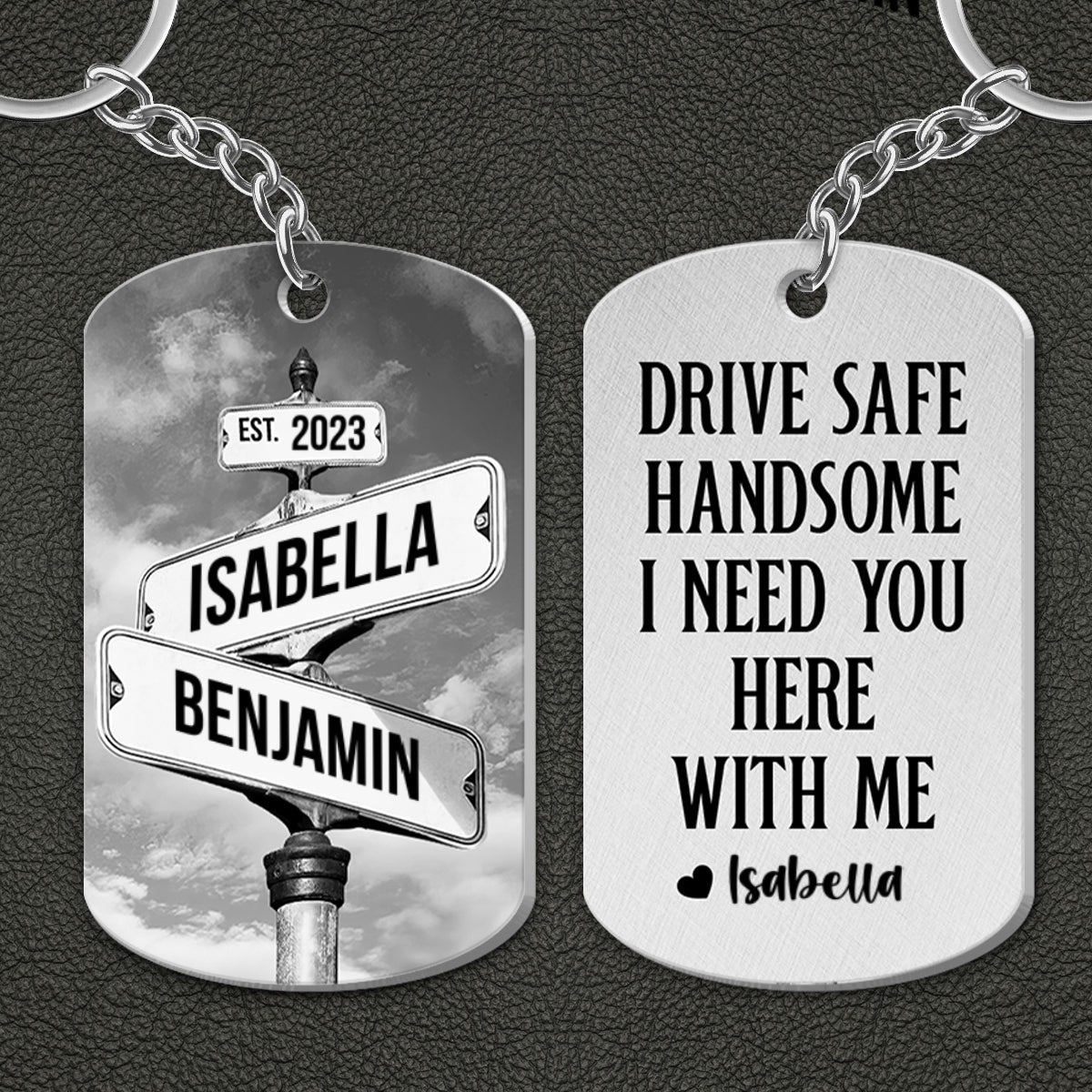 Personalized Metal Keychain Vintage Crossroads Street Sign