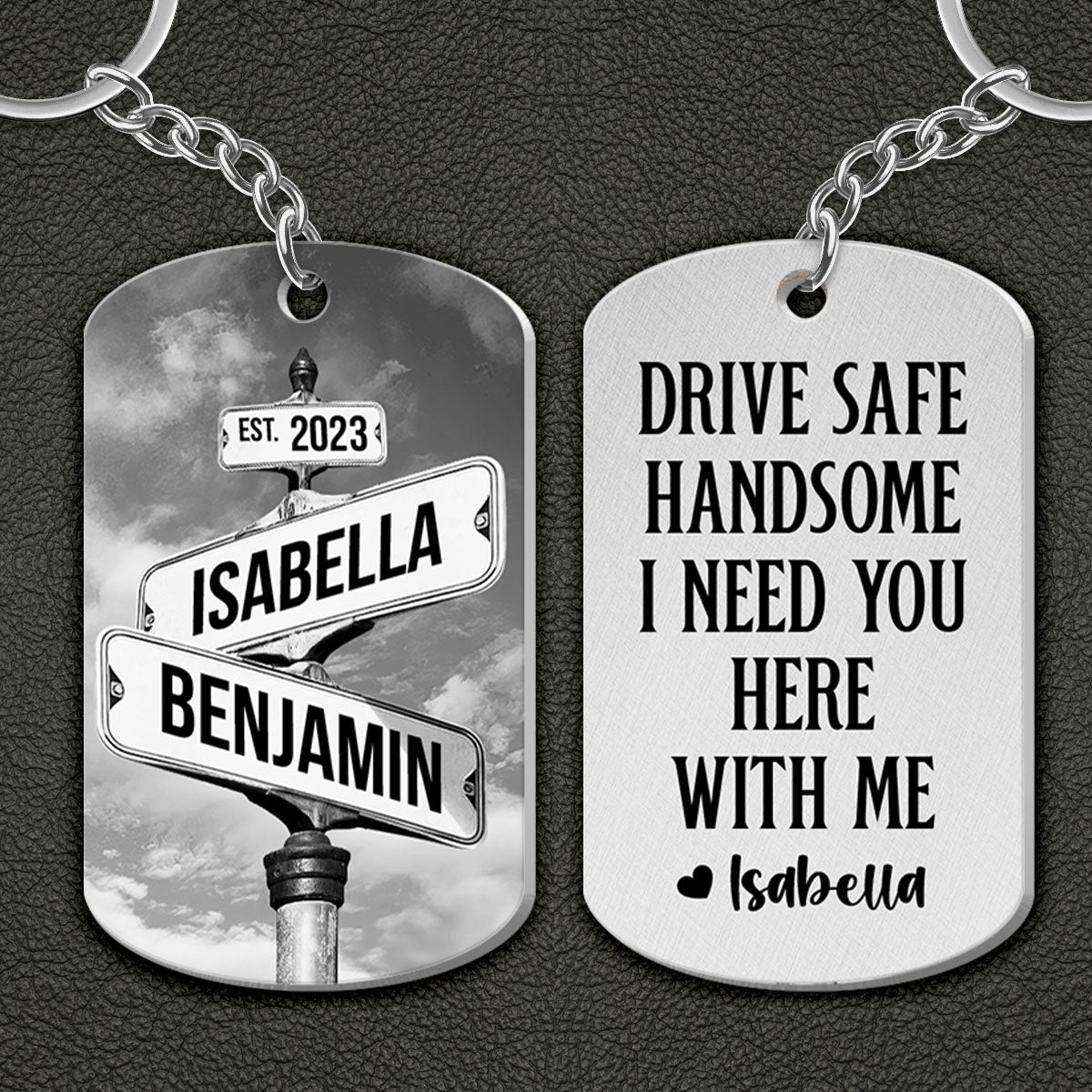 Personalized Metal Keychain Vintage Crossroads Street Sign