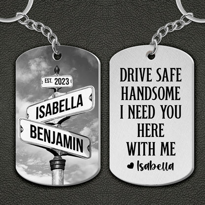Personalized Metal Keychain Vintage Crossroads Street Sign