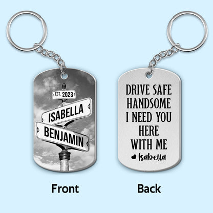 Personalized Metal Keychain Vintage Crossroads Street Sign